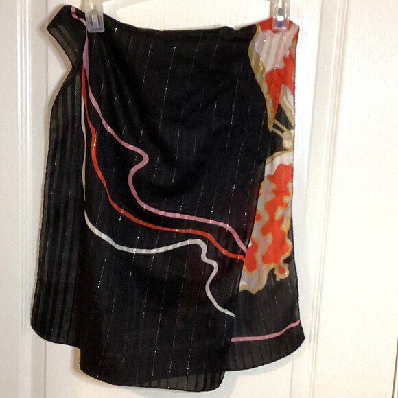 Gim Renoir Vintage Long Rectangle Neck Scarf Black Red Made in Italy Butterfly - Picture 1 of 5